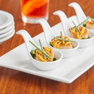 Acopa 1 oz. Bright White Porcelain Appetizer / Tasting Spoon - 72/Case Acopa 1 oz. Bright White Porcelain Appetizer / Tasting Spoon - 72/Case