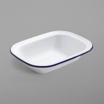 American Metalcraft EWB10 32 oz. White Rolled Rim Rectangular Bowl with Blue Rim American Metalcraft EWB10 32 oz. White Rolled Rim Rectangular Bowl with Blue Rim
