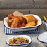 American Metalcraft EWB10 32 oz. White Rolled Rim Rectangular Bowl with Blue Rim American Metalcraft EWB10 32 oz. White Rolled Rim Rectangular Bowl with Blue Rim