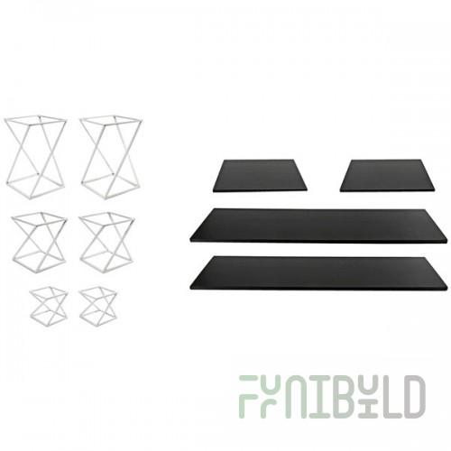 Front of the House Twist 10-Piece White Stainless Steel Riser Set with Black Bamboo Buffet Boards
