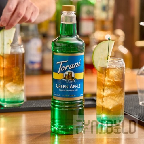 Torani Sugar-Free Green Apple Flavoring / Fruit Syrup Plastic Bottle 1 Liter - 6/Case