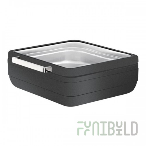 Smart Buffet Ware T-Collection by Front of the House 5.75 Qt. Matte Black Stainless Steel Square Induction Chafer with Food Pan BCH018BKS18
