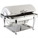 Bon Chef 19040CH Elite Rectangle 8 Qt. Dripless Stainless Steel with Chrome Accents Roll Top Chafer with Roman Legs