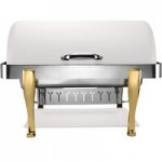 Bon Chef 19040CH Elite Rectangle 8 Qt. Dripless Stainless Steel with Chrome Accents Roll Top Chafer with Roman Legs