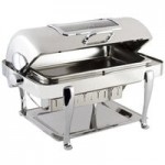 Bon Chef 19040CH Elite Rectangle 8 Qt. Dripless Stainless Steel with Chrome Accents Roll Top Chafer with Roman Legs