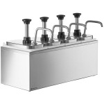 ServSense Quadruple 2 Qt. Stainless Steel Condiment Dispenser - 4 Stainless Steel Pumps with Adjustable Portion Control ServSense Quadruple 2 Qt. Stainless Steel Condiment Dispenser - 4 Stainless Steel Pumps with Adjustable Portion Control