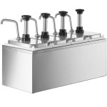 ServSense Quadruple 2 Qt. Stainless Steel Condiment Dispenser - 4 Stainless Steel Pumps with Adjustable Portion Control ServSense Quadruple 2 Qt. Stainless Steel Condiment Dispenser - 4 Stainless Steel Pumps with Adjustable Portion Control