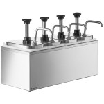 ServSense Quadruple 2 Qt. Stainless Steel Condiment Dispenser - 4 Stainless Steel Pumps with Adjustable Portion Control ServSense Quadruple 2 Qt. Stainless Steel Condiment Dispenser - 4 Stainless Steel Pumps with Adjustable Portion Control