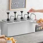 ServSense Quadruple 2 Qt. Stainless Steel Condiment Dispenser - 4 Stainless Steel Pumps with Adjustable Portion Control ServSense Quadruple 2 Qt. Stainless Steel Condiment Dispenser - 4 Stainless Steel Pumps with Adjustable Portion Control