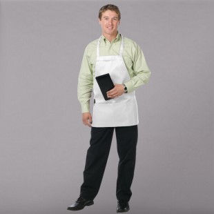 Chef Revival White Poly-Cotton Customizable Bib Apron with 3 Pockets - 28