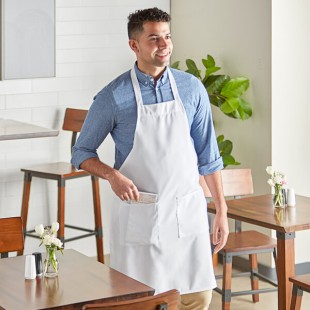 Choice White Polyester Standard Bib Apron with 2 Pockets - 34