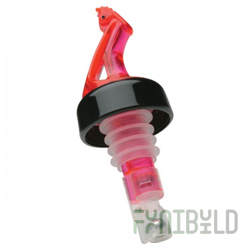 Precision Pours 78 WR C/F 0.875 oz. Watermelon Red Measured Liquor Pourer with Collar and Fliptop - 12/Pack