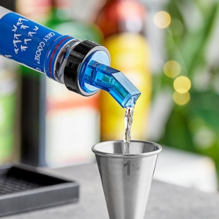 Choice Blue Screened Liquor Pourer with Black Collar - 12/Pack