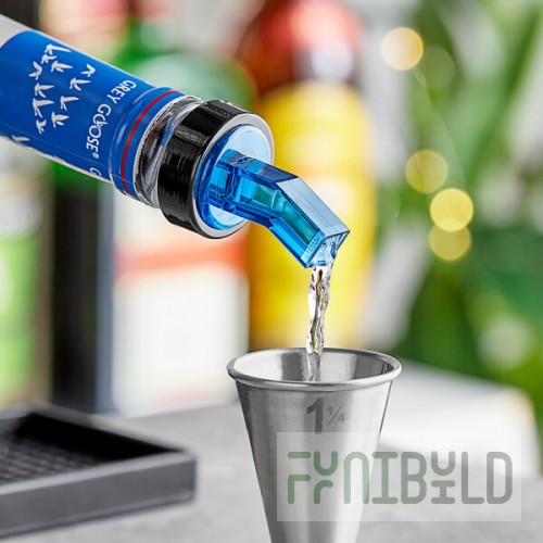 Choice Blue Screened Liquor Pourer with Black Collar - 12/Pack