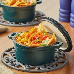Valor 16 oz. Bistro Green Enameled Mini Cast Iron Pot with Cover Valor 16 oz. Bistro Green Enameled Mini Cast Iron Pot with Cover