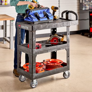 Rubbermaid® BRUTE Black Small Flat 3-Shelf Utility Cart with Ergonomic Handle 2203280