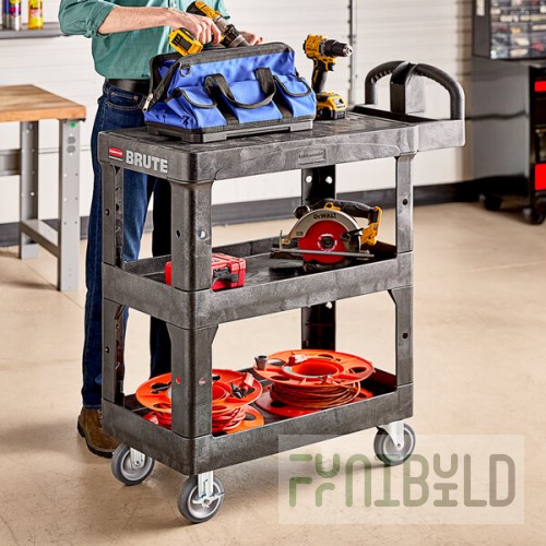 Rubbermaid® BRUTE Black Small Flat 3-Shelf Utility Cart with Ergonomic Handle 2203280