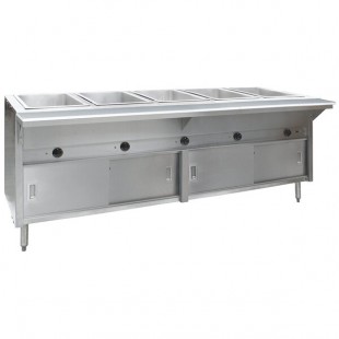 Eagle Group HT5CB-240-3 Spec Master Series Five Pan Open Well Electric Hot Food Table with Sliding Doors - 240V, 3 Phase