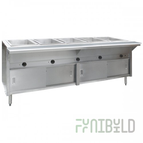 Eagle Group HT5CB-240-3 Spec Master Series Five Pan Open Well Electric Hot Food Table with Sliding Doors - 240V, 3 Phase