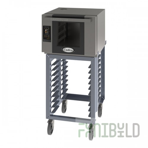 Cadco Bakerlux Station BLS-4HTD-1 4-Shelf Half Size Heavy-Duty Digital Countertop Convection Oven with Touch Control Panel and Stand - 208-240V