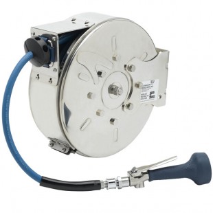 T&S B-7122-C08M 30' Enclosed Stainless Steel Hose Reel with B-0108 JeTSpray Spray Valve