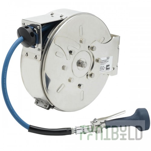T&S B-7122-C08M 30' Enclosed Stainless Steel Hose Reel with B-0108 JeTSpray Spray Valve