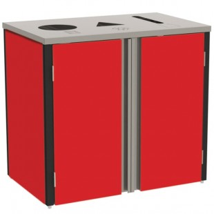 Lakeside 3415RD Stainless Steel Rectangular Refuse / Recycle / Paper Station with Top Access and Red Laminate Finish - 37 1/2