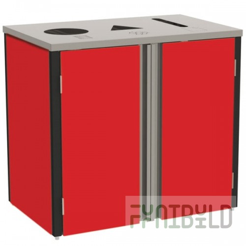 Lakeside 3415RD Stainless Steel Rectangular Refuse / Recycle / Paper Station with Top Access and Red Laminate Finish - 37 1/2