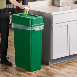 Lavex 23 Gallon Dark Green Slim Rectangular Trash Can with Drop Shot Lid