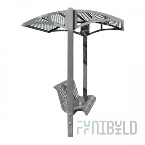 Paris Site Furnishings Shade Series 6' Window Gray Inground Mounted Park Bench with Canopy and Basket Weave Perforations 85 1/2