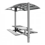 Paris Site Furnishings Shade Series 6' Window Gray Inground Mounted Park Bench with Canopy and Basket Weave Perforations 85 1/2 Paris Site Furnishings Shade Series 6' Window Gray Inground Mounted Park Bench with Canopy and Basket Weave Perforations 85 1/2