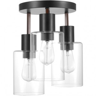 Globe Modern Farmhouse Matte Black / Faux Wood Flush Mount Light - 120V, 60W Globe Modern Farmhouse Matte Black / Faux Wood Flush Mount Light - 120V, 60W