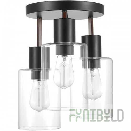 Globe Modern Farmhouse Matte Black / Faux Wood Flush Mount Light - 120V, 60W