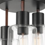 Globe Modern Farmhouse Matte Black / Faux Wood Flush Mount Light - 120V, 60W Globe Modern Farmhouse Matte Black / Faux Wood Flush Mount Light - 120V, 60W
