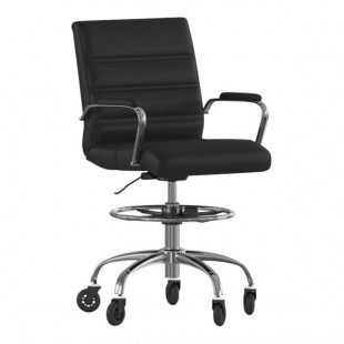 Flash Furniture Lexi Black LeatherSoft Mid-Back Swivel Drafting Chair with Chrome Base, Adjustable Foot Ring, and Roller Wheels Flash Furniture Lexi Black LeatherSoft Mid-Back Swivel Drafting Chair with Chrome Base, Adjustable Foot Ring, and Roller Wheels