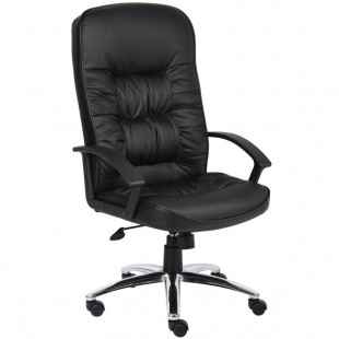 Boss Black LeatherPlus High-Back Executive Chair with Chrome Base and Polypropylene Loop Arms Boss Black LeatherPlus High-Back Executive Chair with Chrome Base and Polypropylene Loop Arms