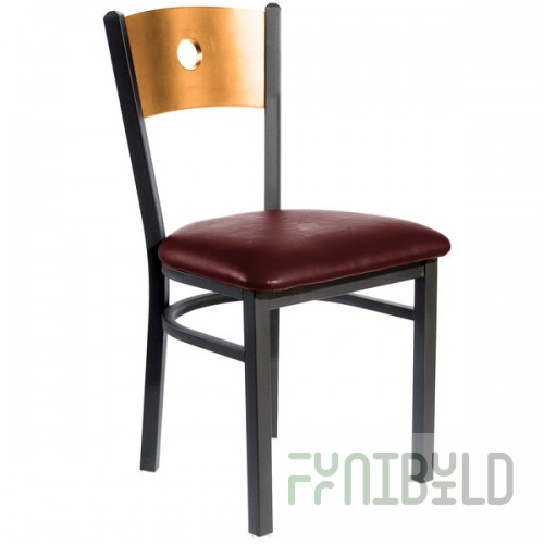 BFM Seating Darby Sand Black Customizable Metal Side Chair with Natural Wooden Back and 2