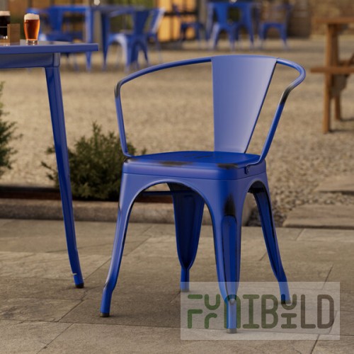 Lancaster Table & Seating Alloy Distressed Blue Quartz Outdoor Arm Chair