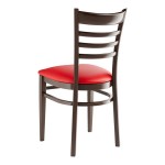 Lancaster Table & Seating Spartan Metal Ladder Back Chair with Dark Walnut Wood Grain Finish and Red Vinyl Seat - Detached Seat