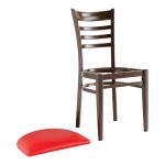 Lancaster Table & Seating Spartan Metal Ladder Back Chair with Dark Walnut Wood Grain Finish and Red Vinyl Seat - Detached Seat
