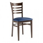 Lancaster Table & Seating Spartan Metal Ladder Back Chair with Dark Walnut Wood Grain Finish and Red Vinyl Seat - Detached Seat