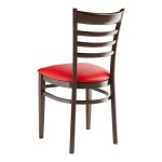 Lancaster Table & Seating Spartan Metal Ladder Back Chair with Dark Walnut Wood Grain Finish and Red Vinyl Seat - Detached Seat