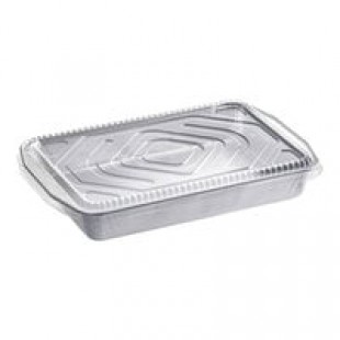 Choice Heavy Duty Smoothwall Silver Extra Large Oblong Foil Entree / Take-Out Pan with Dome Lid 108 oz. - 25/Case