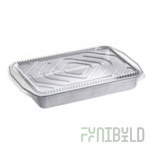 Choice Heavy Duty Smoothwall Silver Extra Large Oblong Foil Entree / Take-Out Pan with Dome Lid 108 oz. - 25/Case