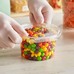 Inline Plastics Safe-T-Fresh 16 oz. Tamper-Resistant, Tamper-Evident Round Hinged Container with Flat Lid - 300/Case Inline Plastics Safe-T-Fresh 16 oz. Tamper-Resistant, Tamper-Evident Round Hinged Container with Flat Lid - 300/Case