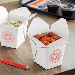 Emperor's Select 32 oz. Asian Paper Take-Out Container with Wire Handle - 50/Pack