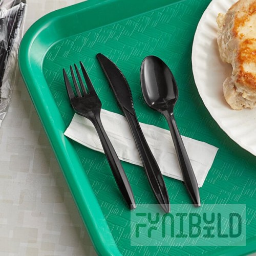 Choice Medium Weight Black Wrapped Polypropylene Plastic Cutlery Set with Napkin - 250/Case