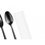 Choice Medium Weight Black Wrapped Polypropylene Plastic Cutlery Set with Napkin - 250/Case Choice Medium Weight Black Wrapped Polypropylene Plastic Cutlery Set with Napkin - 250/Case