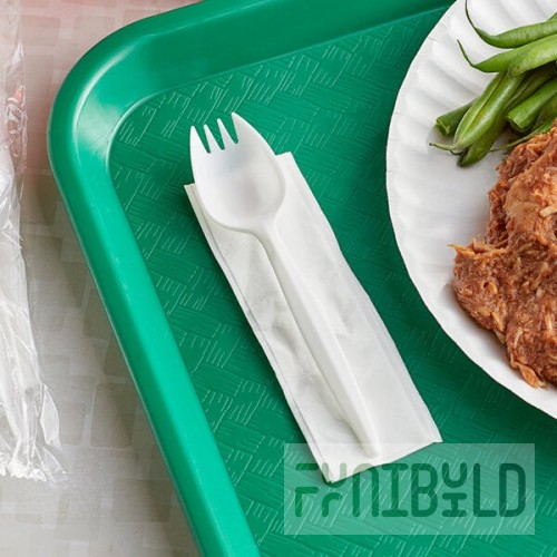 Choice Medium Weight White Wrapped Polypropylene Plastic Spork and Napkin Kit - 1,000/Case