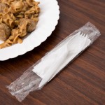 Choice Medium Weight White Wrapped Polypropylene Plastic Spork and Napkin Kit - 1,000/Case
